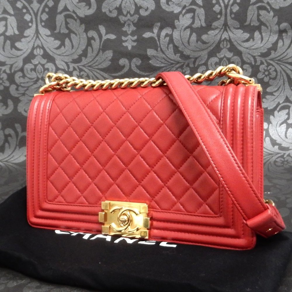 Chanel Red Leather Bag with Gold Chain Strap